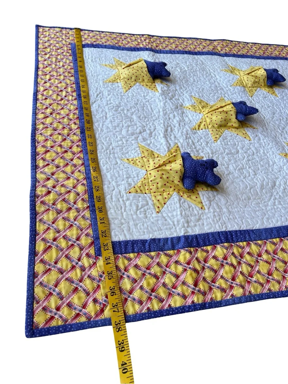 Handmade Baby Quilt Teddy Bear Star Pockets Quilt 53.5x38” Whimsy Nursery OOAK - Picture 9 of 9